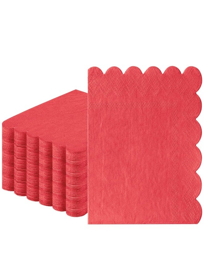 Ohkishly 60 Pcs Red Napkins Disposable, Scalloped Christmas Napkins Red Cocktail Napkin Dessert Beverage Napkin for Christmas Wedding Birthday Party Baby Shower,5 x 5 Inch - Image 1